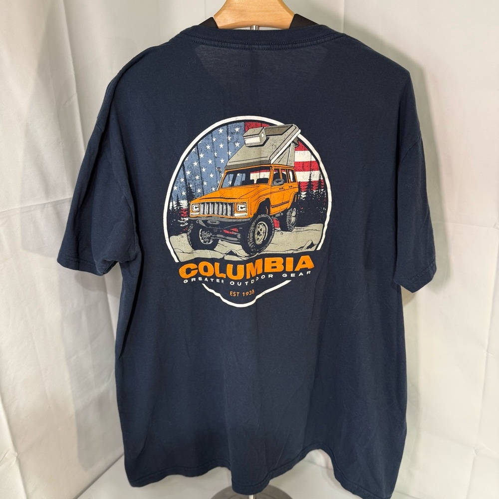 Columbia‎ Graphic T Shirt Mens XL Navy Camping Jeep Outdoor Logo Tee